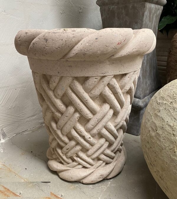 Stone hand-carved Pot basketweave