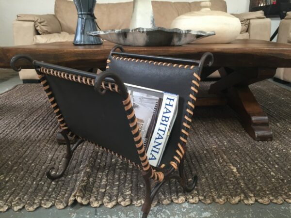 Magazine Rack Iron and  Hand laced leather 40*30*4