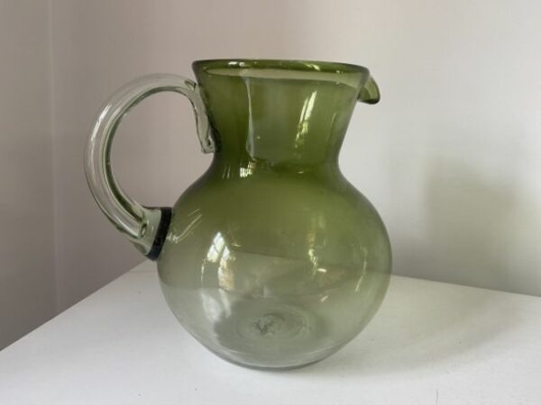 Water Jug Hand Blown Glass Olive 22cm High
