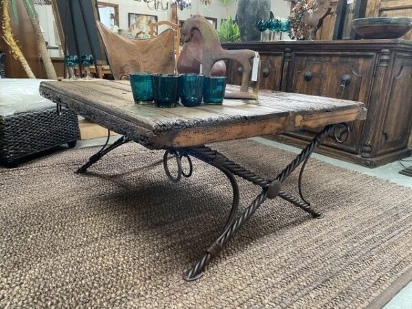 Coffee Table Forged Iron Base Old Gate top  1.16*1.25*.42h